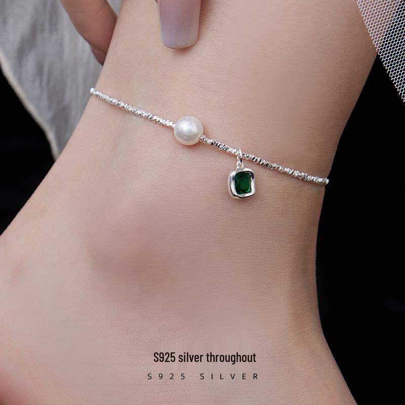 Браслет на ногу Banyan Tree S925 Серебро Роскошный Квадратный Браслет-Анклет - Высококлассные Женские Изумрудные Украшения для Ног