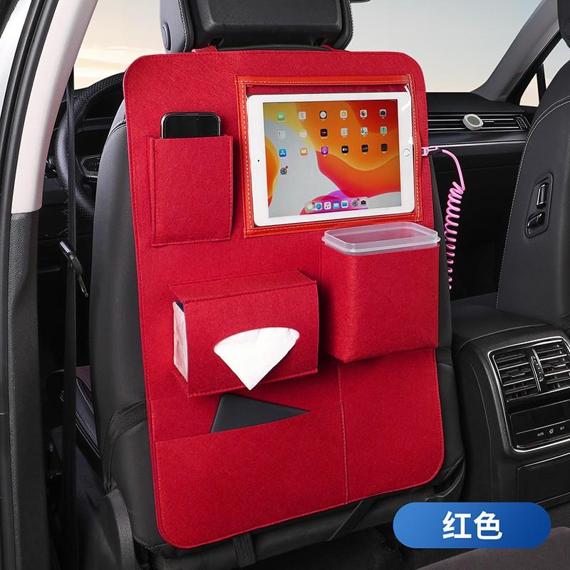 Car Seat Back Organizer Pocket With Tablet Holder Storage Bag IPad Phone Tissues Multi-Purpose Felt Hanging Pouch