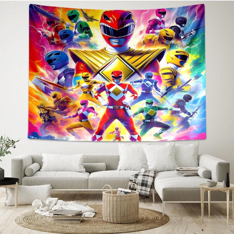 Mighty Morphin Power Rangers Print Tapestry - Portable Wall Decor Cloth, for Home, Dorm, Travel, Bedroom, Living Room - Ideal Birthday Housewarming Gi
