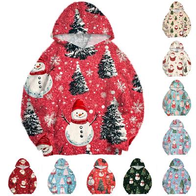 Женская модная толстовка с капюшоном и заниженной линией плеч с длинным рукавом и рождественским принтом