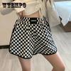 Клетчатые шорты с эластичной резинкой на талии, женские корейские модные широкие шорты, женские повседневные простые прямые короткие брюки, женские летние