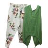 2 Pcs/Set Women Tops Pants Set Solid Color Top Deep V Neck Casual Sleeveless Floral Pattern Women Blouse Trousers Set Daily Clothes