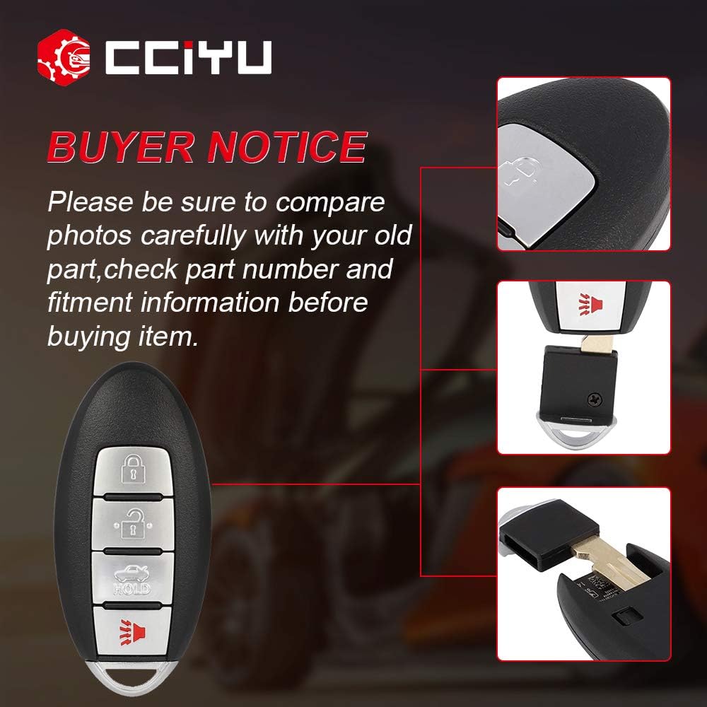cciyu X 1 Remote UNCUT ignition key fob 4 Buttons Keyless Entry Remote Fob 433 MHZ 46 chips 11 12 13 14 for Infiniti M37 M56 M35h QX56 QX40 with