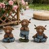 Yoga Pose Animal Figurines Highland Cow Resin Figurine, Farmhouse Style Overalls Statues, Waterproof Meditation Sculptures Garden Ornament for Indoor