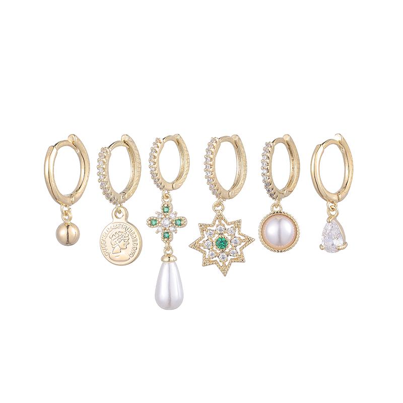 ANENJERY 6 шт./компл. серьги-кольца в форме капли с жемчужной звездой для женщин, классические дворцовые украшения, оптовая продажа