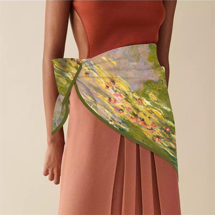 Шелковый платок женский с принтом лотоса, квадратные шарфы, головной платок, эшарп, шелковые фуляры женские, накидки, пляжные шали, бандана, женские хиджабы, 90 см