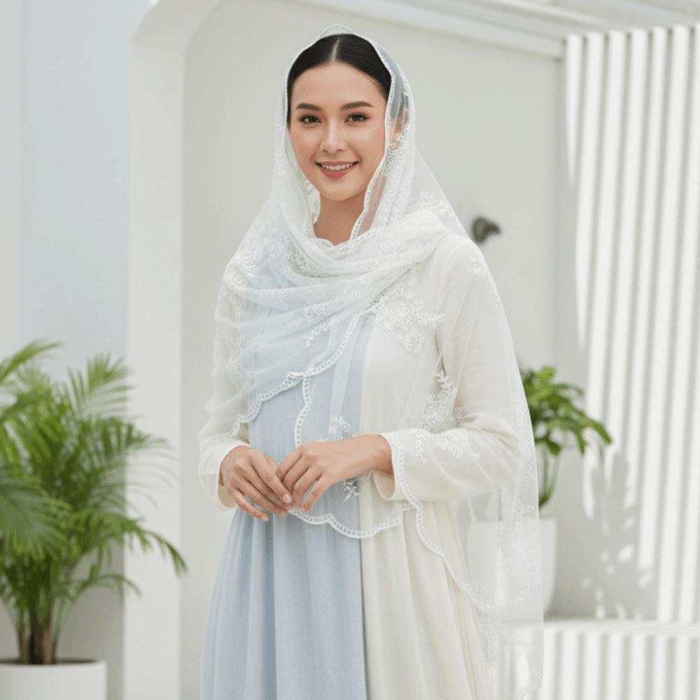 Breathable Floral Headwrap Lightweight Long Lace Scarf Neck Wrap Summer Hijab Travel Photoshoot