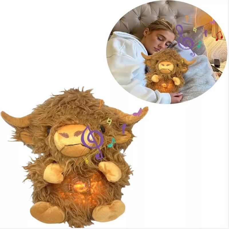 Корова Хайленд Спокойствие Тревога Помощь Сну Мягкая Игрушка Музыкальный Свет Ритмичное Дыхание