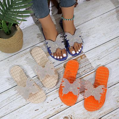 Женские тапочки на плоской подошве 2024 года, новые летние модные удобные сандалии, пляжные бохо-слайды, женские дизайнерские тапочки Crystal Rome для женщин