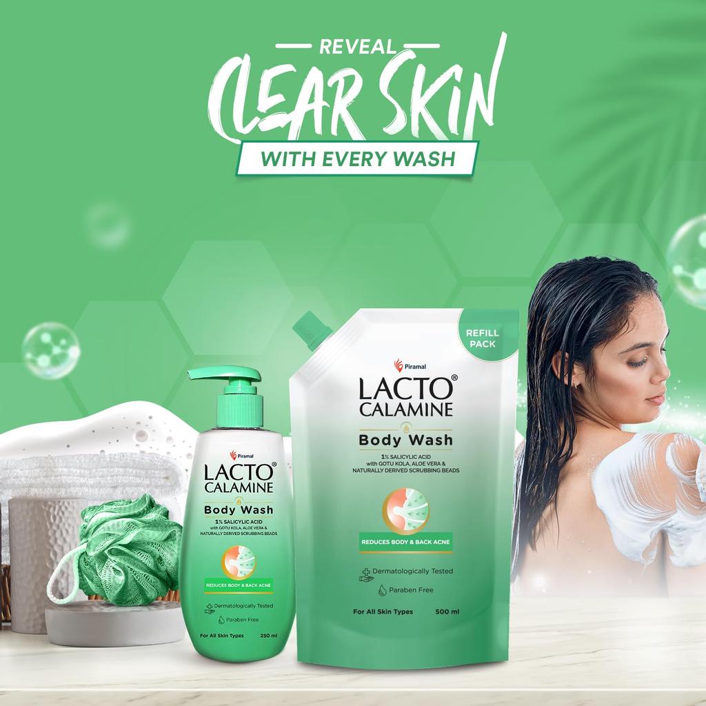 Lacto Calamine Гель для душа с салициловой кислотой, сменный пакет 500 мл, упаковка 1 шт. Для гладкой чистой кожи