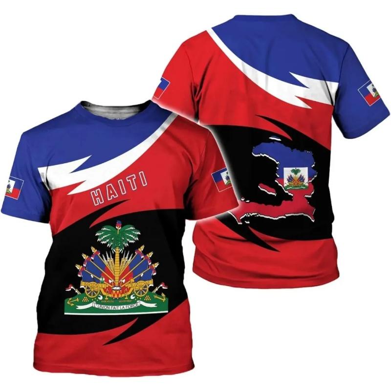 2026 3D Haiti National Emblem & Flag Print Quick Dry Breathable Men’s T-shirt | Outdoor Sports Training Parent-Child Outfits