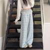 Women's High-Waist Lace Trim Plaid Patchwork Wide-Leg Pants, Spring/Autumn 2025.