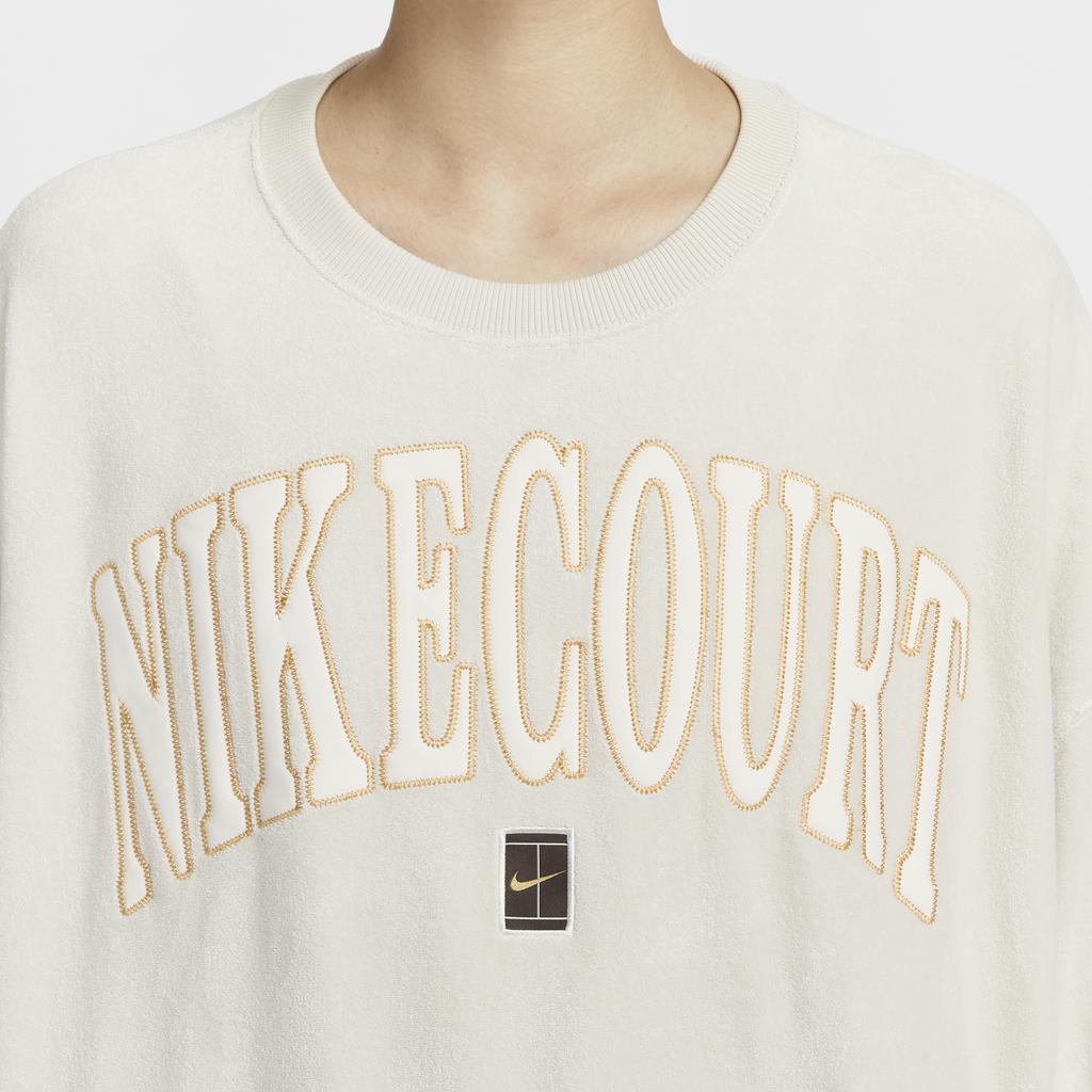 Nike Court Heritage Удобная женская толстовка с круглым вырезом, цвет металлик-золотой кремовый FQ2243-104