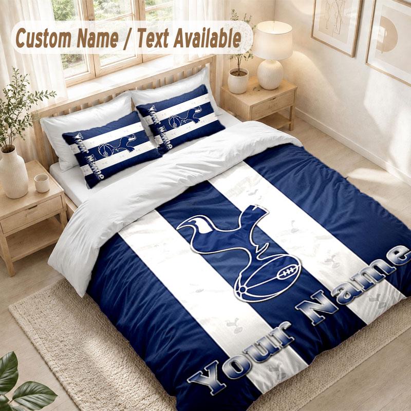 Custom Name Bedding Set 3 PiecesTottenham Hotspur FC Print Duvet Cover + 2 Pillowcases Soft Bed Decor