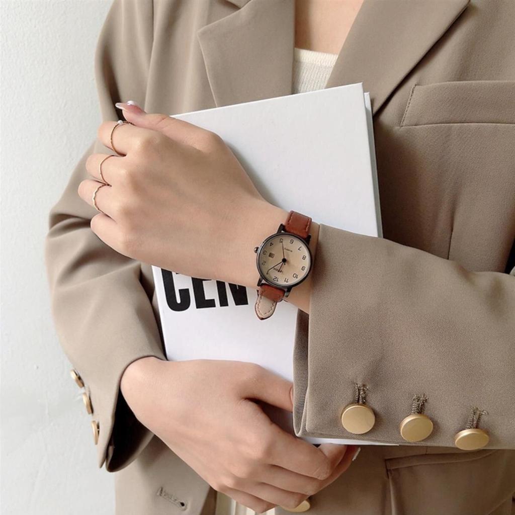 Новые модные женские часы, повседневные кожаные часы с ремешком, простые женские круглые цифровые кварцевые наручные часы