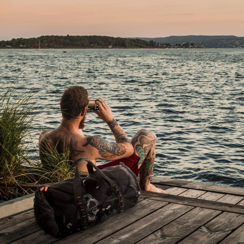 Adjust Shoulder Strap Mesh Dive Bag Foldable Oversized Beach Gym Bag Mesh Travel Duffle Fins