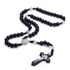 Religious Wooden Antique Black Cross Rosary Pendant Jesus Saint Beaded Necklaces