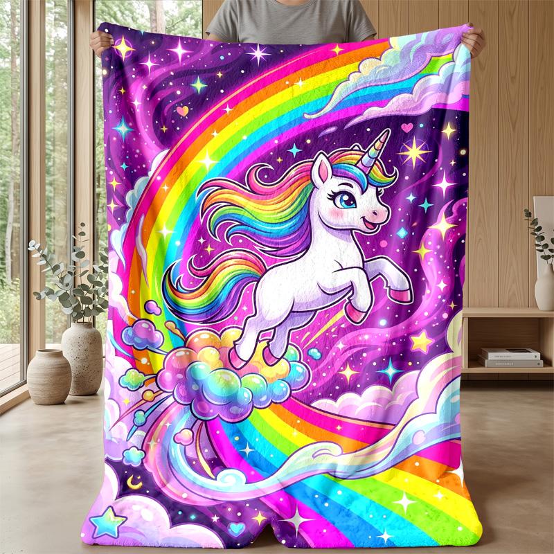 Rainbow Unicorn Girl Theme blanket Lightweight Warm Flannel Blanket Decorative Throw Blanket for Home Decoration