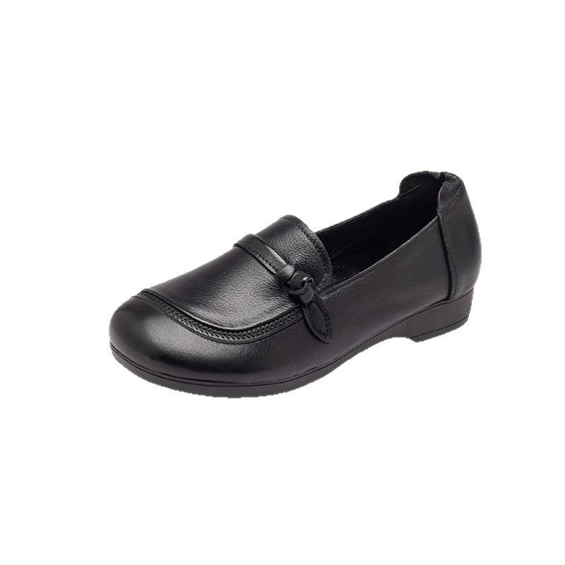 Туфли-лодочки ретро на плоской подошве из кожи для женщин среднего и пожилого возраста, осенние новые, с мягкой подошвой, на одном ремешке, с круглым носком, туфли для мамы