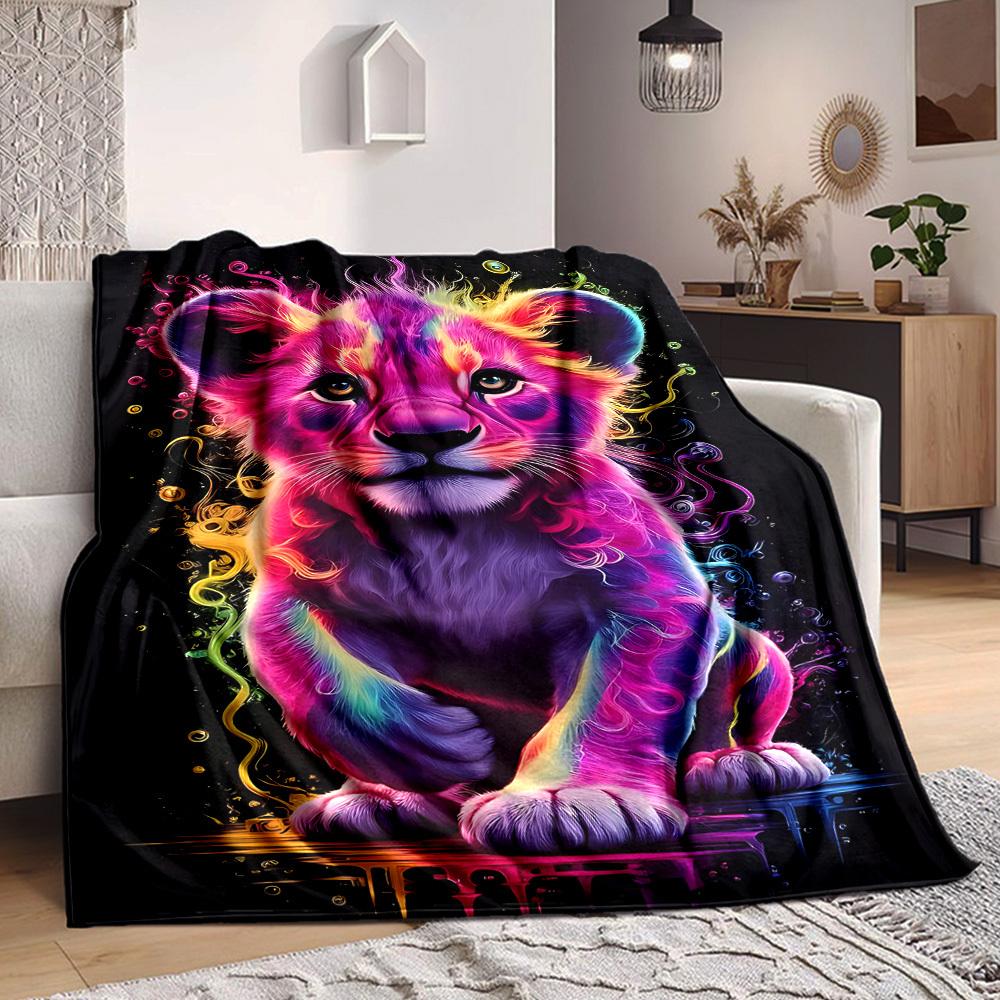 1pc Colorful Lion Blanket, Lightweight Flannel Fleece with Digital Printing, Soft Warm for Sofa, Travel, Camping, Office, Couch, Chair, and Bed, All-S