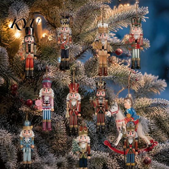 Classic European Style Nutcracker 48Pcs Christmas Wooden Ornaments, Soldier Hanging Decorations, Vintage Indoor Tree Trim Wood for Holiday Decor Xmas