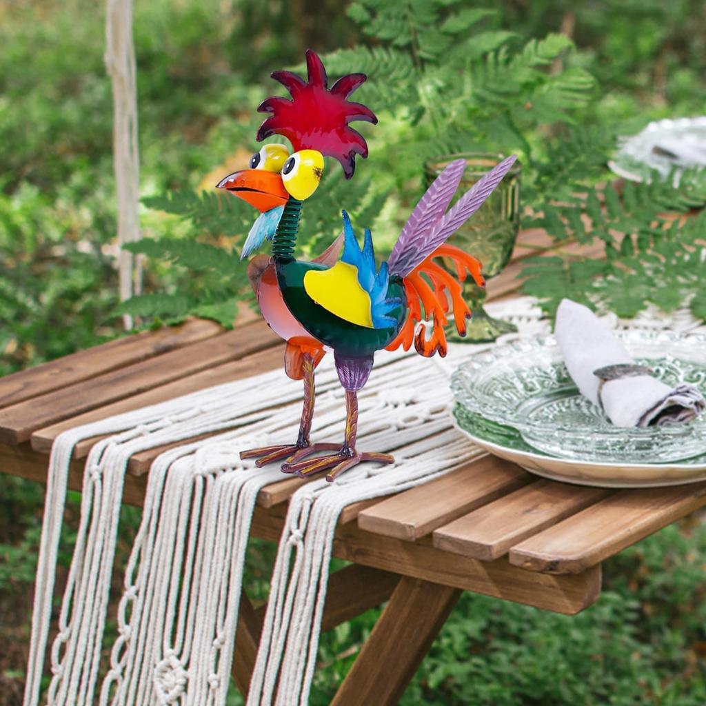Metal Rooster Decor Colorful Standing Rooster Statue Iron Chicken Yard Art Chicken Figurines Rooster Yard Sculpture for Outdoor