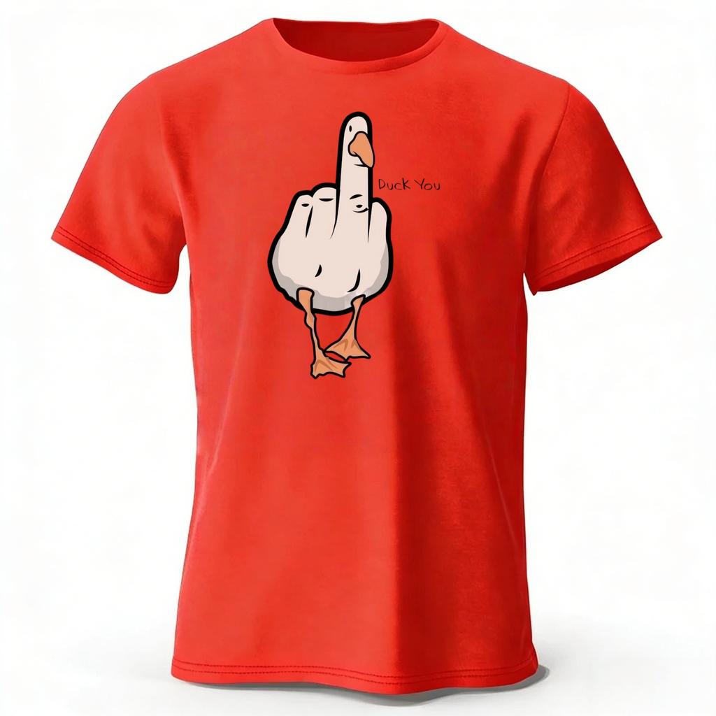 Mens Funny Middle Finger Duck Latest Pure Cotton Sports Short Sleeved Running Fitness Plus Size Loose Tshirt Street Daily Top