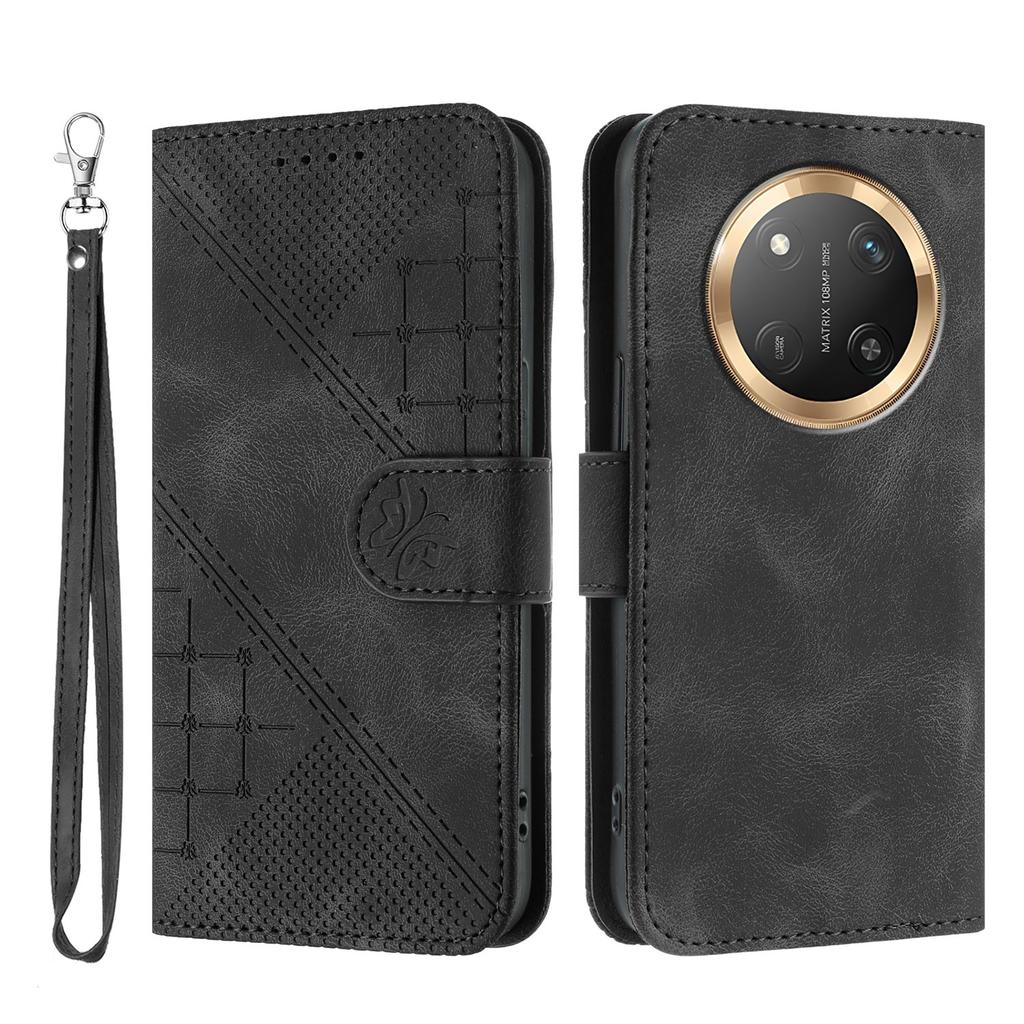 For Honor X60 Pro 5G/Honor Magic7 Lite 5G/Honor X9c 5G Leather Wallet Case Butterfly Flower Imprinted Phone Cover with Strap