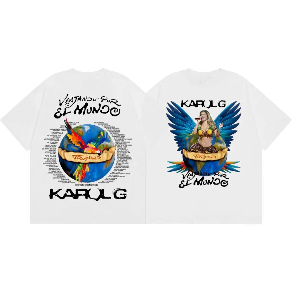 Певица Karol G Tropicoqueta Tour 2026 Графические футболки Мужские Женские Мода Винтажная Футболка Летняя Повседневная Свободная Хлопковые Футболки