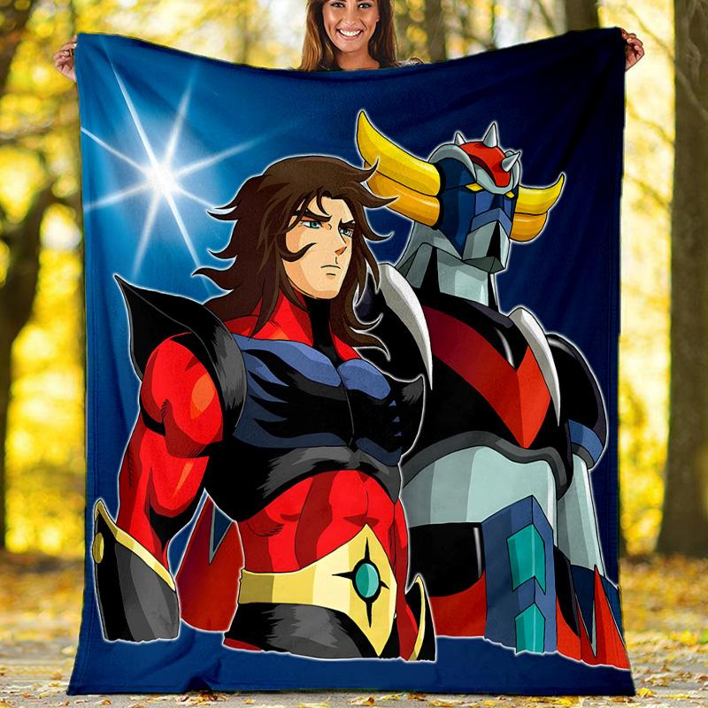 1pc UFO Robot Grendizer3 Theme Blanket - Digital Print, Polyester, Cozy for All Seasons, Perfect for Outdoor, Camping, and Travel
