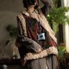 Women Vintage Corduroy Coats Wool Patchwork Winter Print Floral Pullover Warm Coats