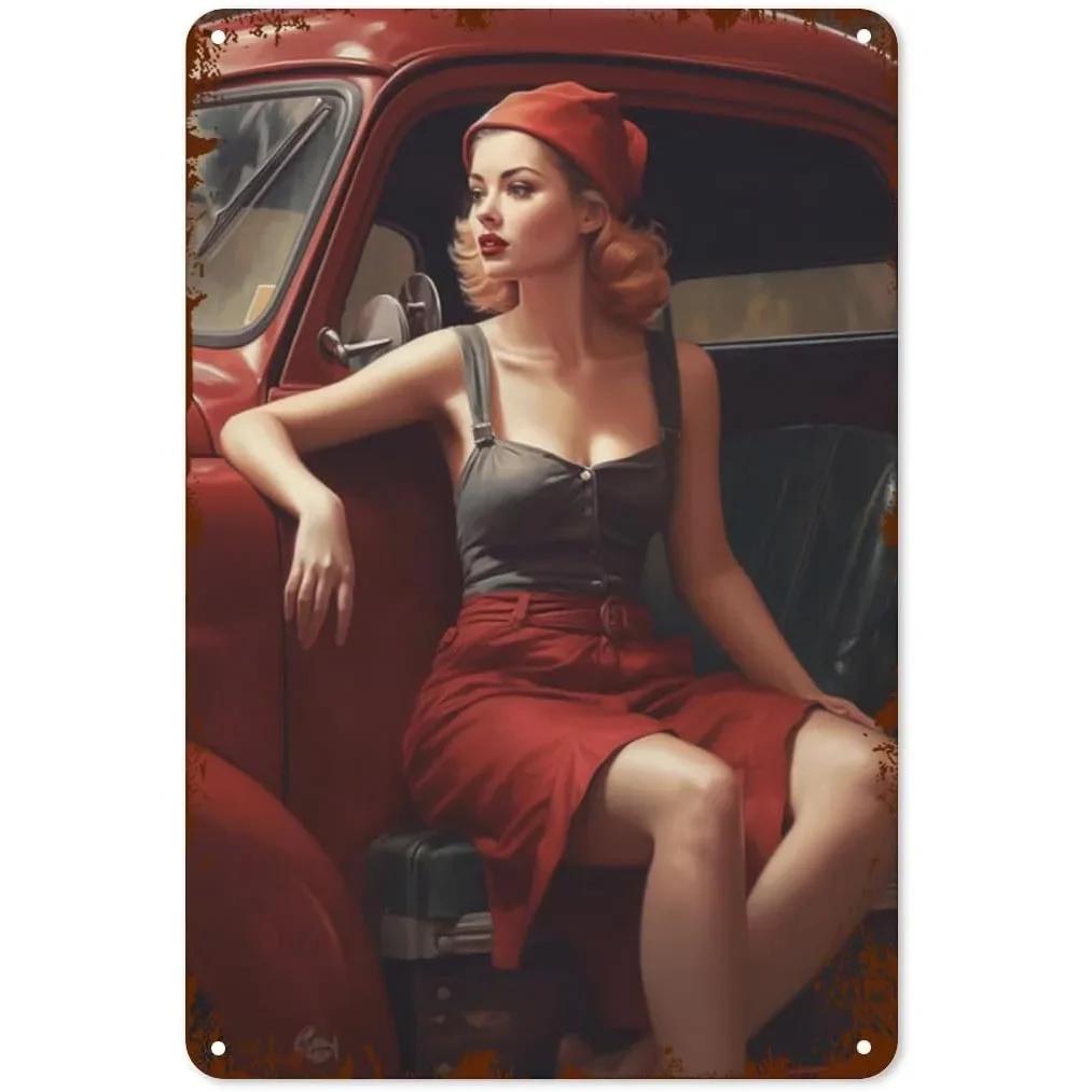 Пинап модель автомобиля металлические жестяные таблички сексуальные девушки настенная табличка винтажная железная живопись украшение для дома кафе игровой комнаты клуба бара