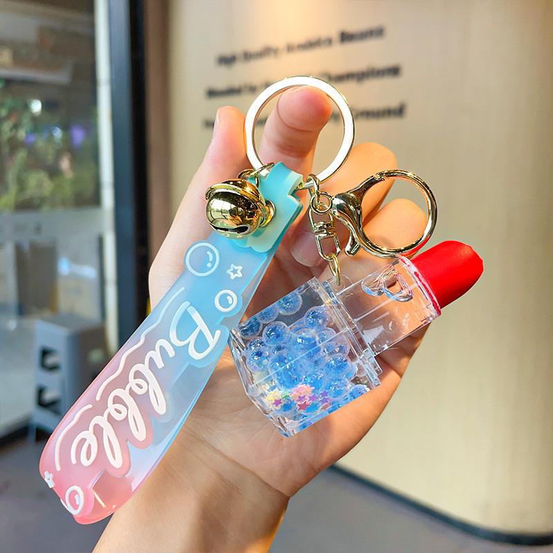 Очаровательный акриловый брелок для губной помады-пузырька для девочек в синем цвете, идеально подходит для подарков