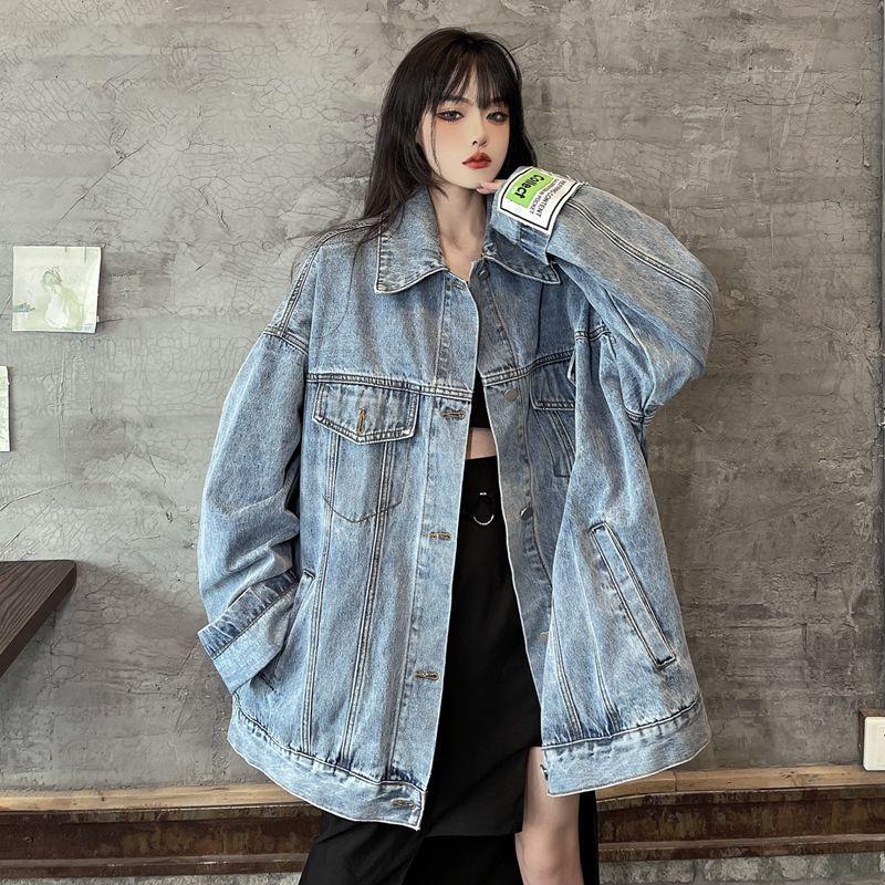 Джинсовое пальто женское на весну и осень, корейская свободная джинсовая куртка, студенческая женская куртка в гонконгском стиле, ретро-шик, топ, приливные брюки