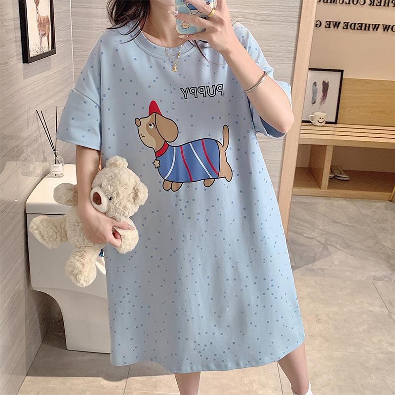 Женские ночные рубашки с коротким рукавом и нагрудными подушечками, женская летняя домашняя одежда с мультяшным принтом, милая ночная рубашка для девочек, размер плюс 3XL, домашняя одежда