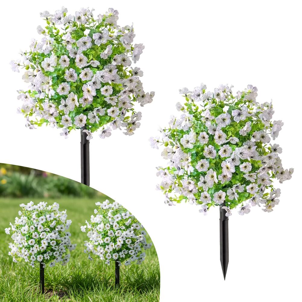2pc Artificial Ball-Shaped Multicolor Flower Bush with Ground Stake for Garden Patio Flower Bed Yard Outdoor Party Decor