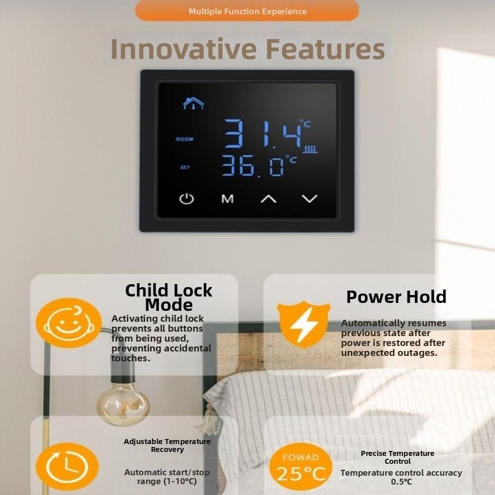 Touch Screen Smart Thermostat White Backlight Electric Heat Thermostat Electric Heating Cable