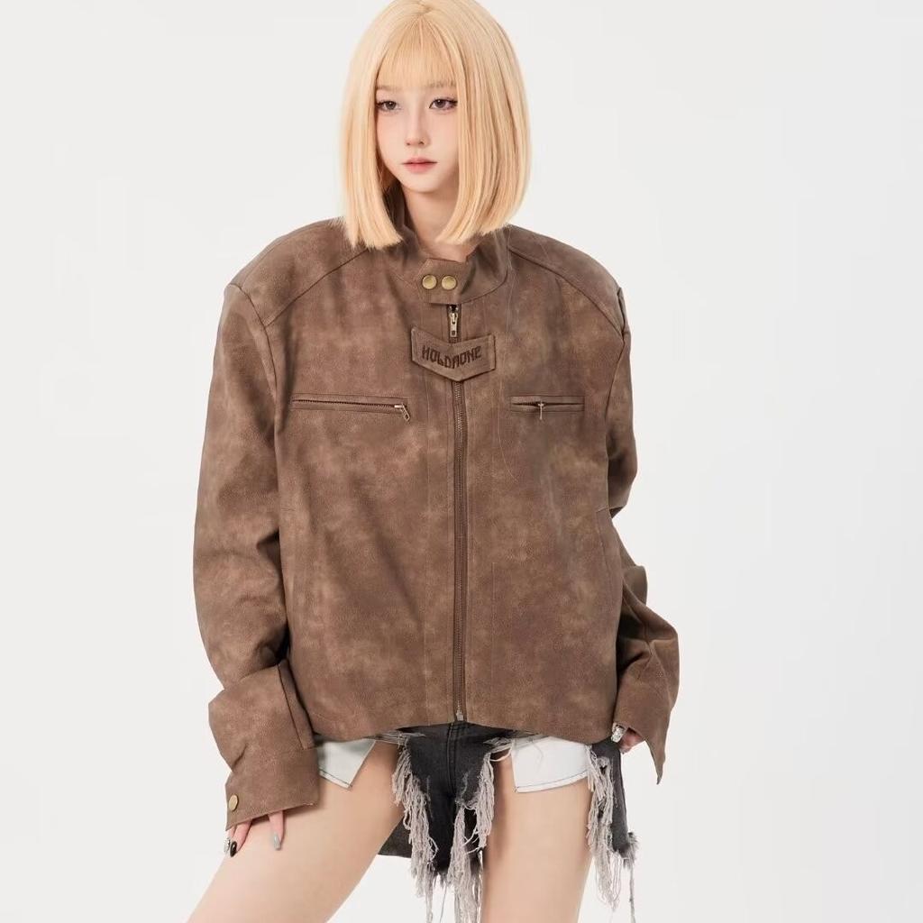 Короткая мотоциклетная куртка унисекс, пальто из искусственной кожи, осенний винтажный повседневный кардиган, верхняя одежда в корейском стиле