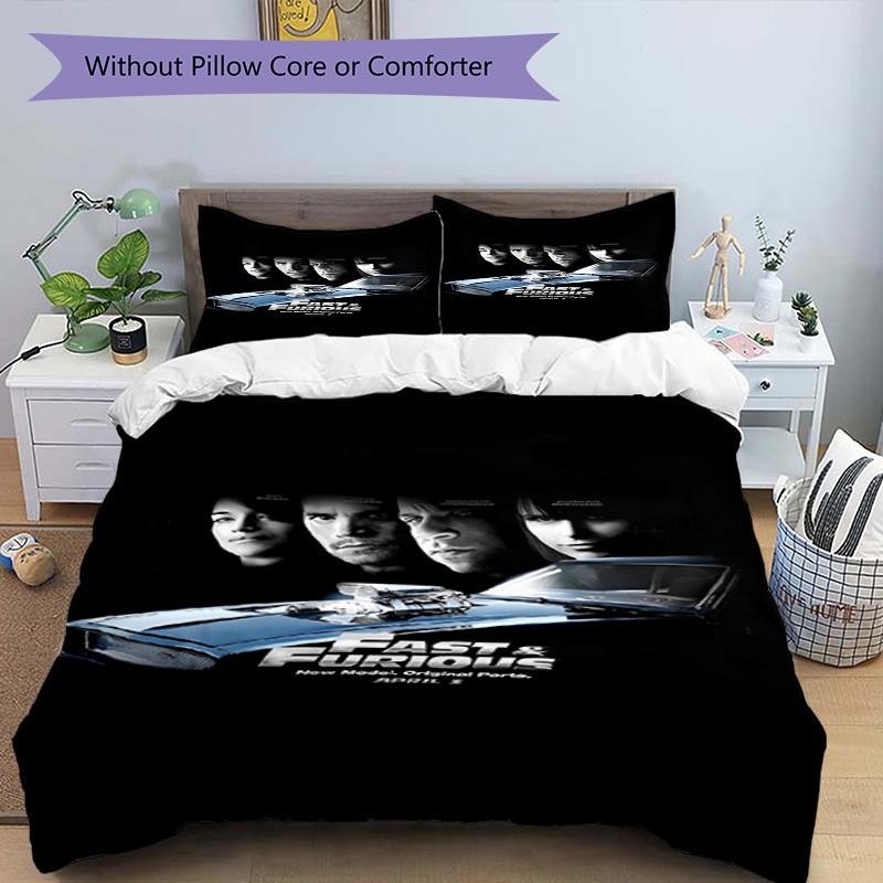 3pcs Duvet Cover Set (1*Duvet Cover + 2*Pillowcase, Without Core), Fast & Furious Print Bedding Set, Bedroom Decor, All‑Season, Birthday Gift