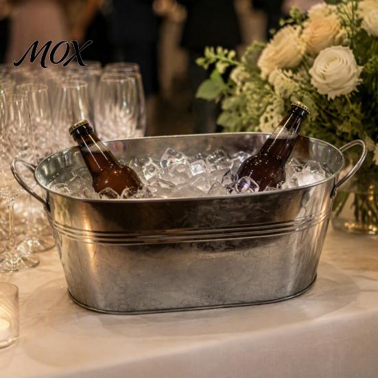 Party Beer Chiller Galvanized Steel Ice Bucket with Dual Handles, Heavy Duty Metal Beverage Storage Bin Tub, Drink Wine Cocktail Champagne for