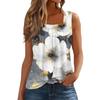 Women's Pleated Square Collar Sleeveless Vest Print T-shirt