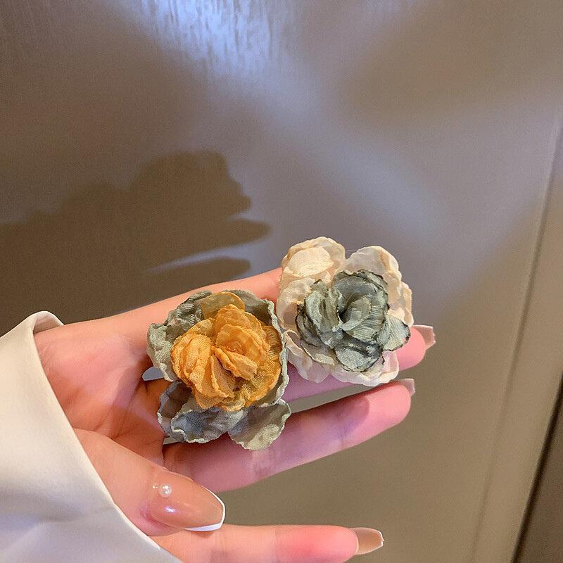 Большие тканевые серьги с цветком, модные простые креативные женские изысканные винтажные круглые богемные темпераментные серьги ручной работы, ювелирные изделия, подарки