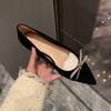 Pointed Rhinestone Bow Flat Shoes Women's High Heels Commuting