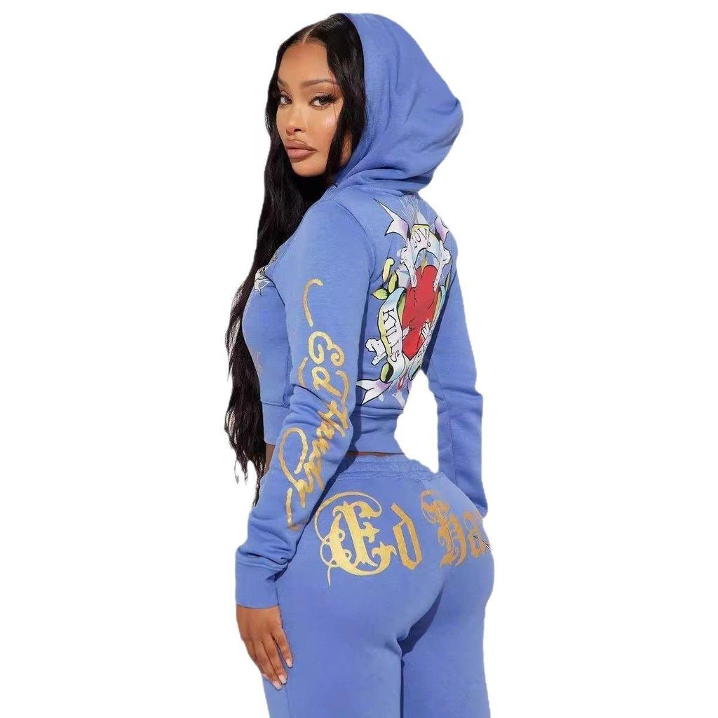 Женский костюм с принтом в европейском и американском стиле весна/осень 2024 г.