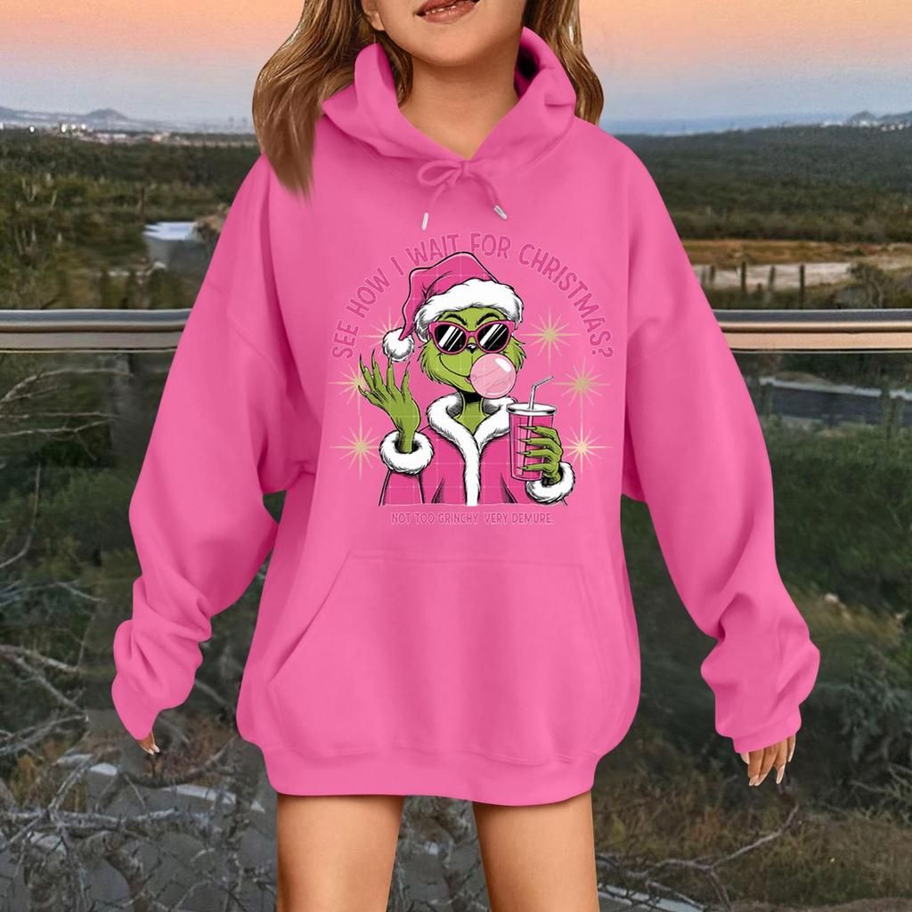 Children's Fashionable Casual Long-sleeved Loose Christmas Print Pullover Hooded Sweatshirt