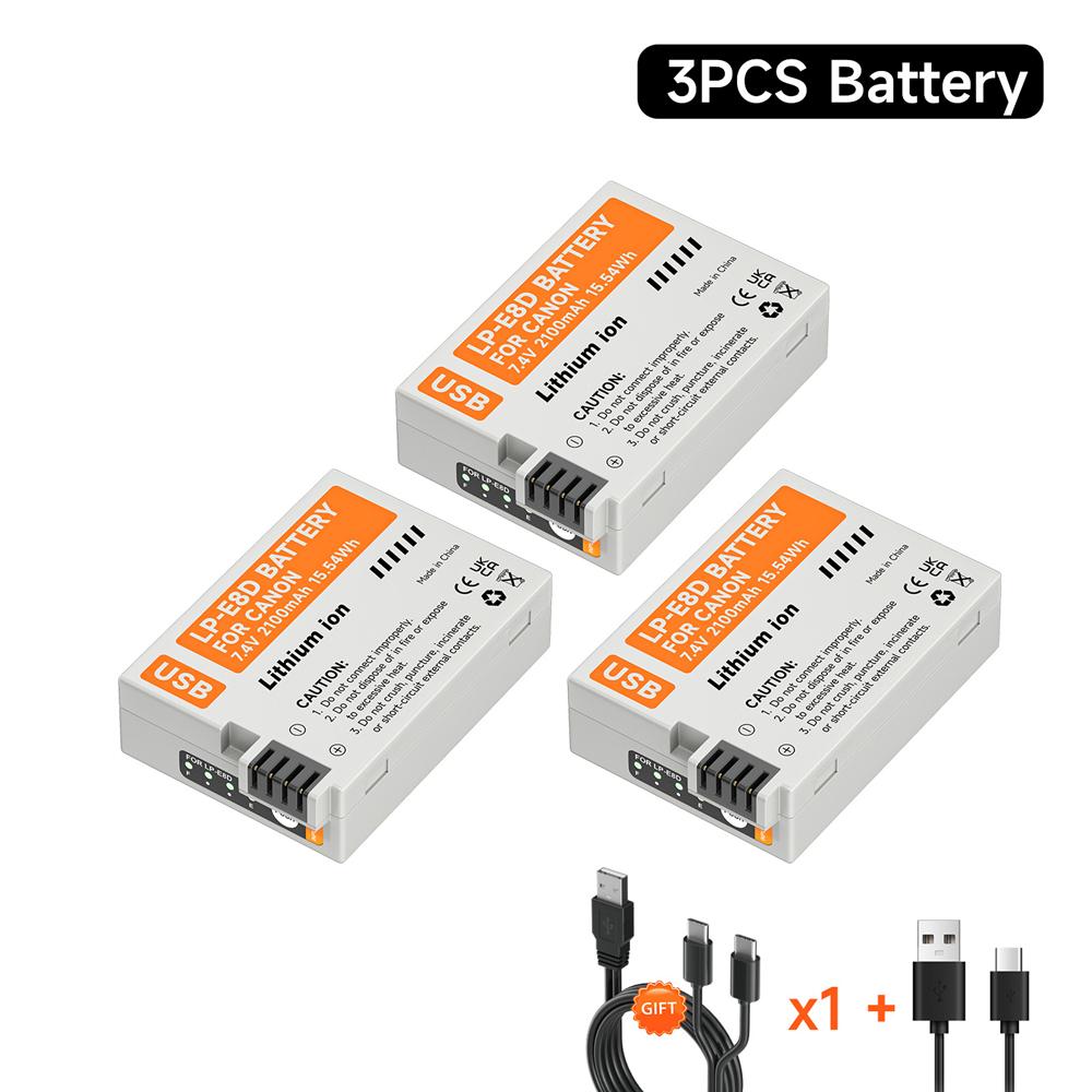 PALO Аккумулятор LP-E8 Type-C емкостью 2100 мАч с индикаторной лампой для Canon EOS 550D 600D 650D 700D X4 X5 X6i X7i T2i