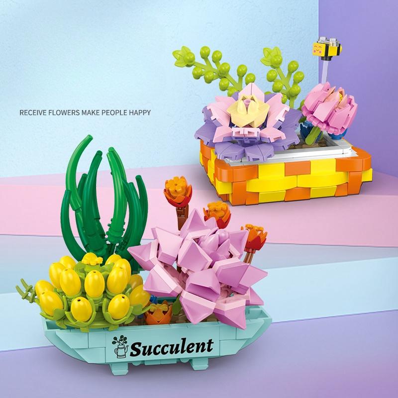 Non-Toxic Flowers Succulents Bouquets Building Blocks Plants Succulent 3D Model Decoration Diy Mini Puzzle Assembled Children'S Toy