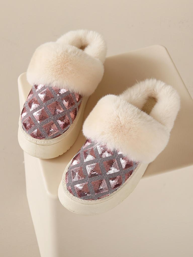 Мода Зима Новые Модные Круглые Головы Однотонные Большие Женские Хлопковые Тапочки Носить Толстую Подошву Удобная Женская Обувь На Открытом Воздухе