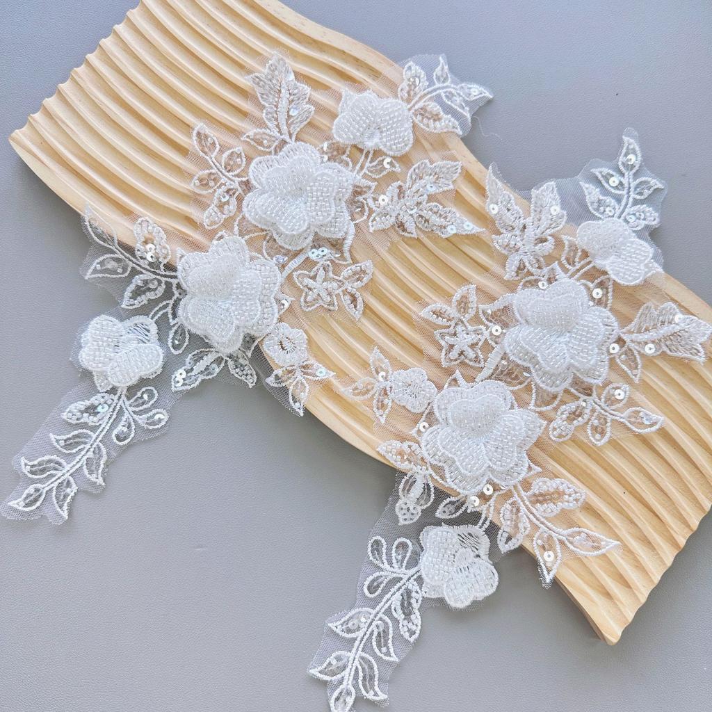 Light Luxury High-End Flower Sequins Embroidery Pair Of Flowers Wedding Dress Dress Clothing Diy Accessories
