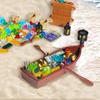 Domoni Pirate Expedition Treasure Building Kit - 200+ Piece Pirate Ship & Treasure Chest Building Blocks Set (Includes Gold Bars, Gems, and Golden